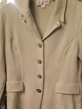 St. John Vintage   Sage Knit Blazer with Gold Buttons and Flap Pockets